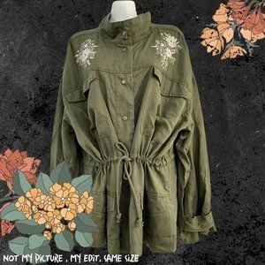 Kelly Renee Military Green Safari Floral Embroidered Jacket 